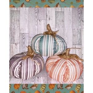 3 Plush Pumpkins Fabric Stuffed Decor Jute Stem